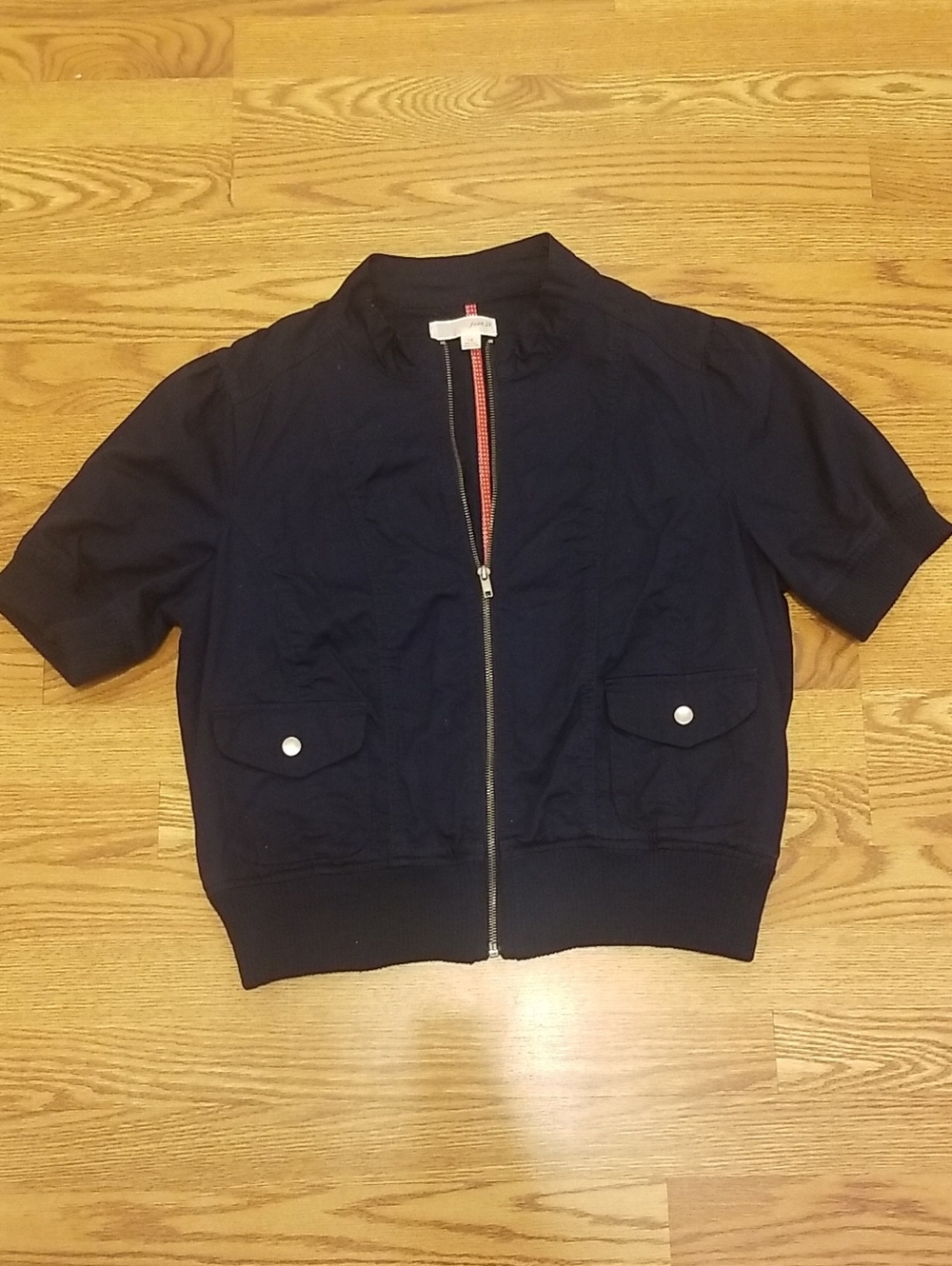 Navy Short-Sleeve Bomber Jacket - Women